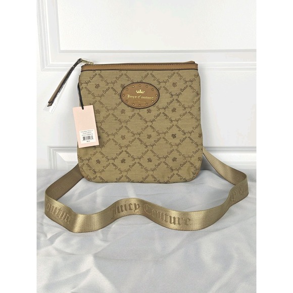 Juicy Couture Handbags - NWT Juicy Couture Yours Truly Tobacco Monogram Crossbody Bag Y2K Tan Gold Logo